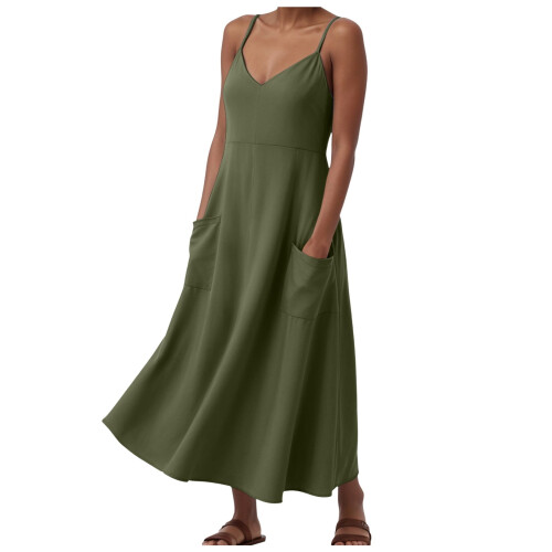 Women's Spaghetti Strap Maxi Dress Green S