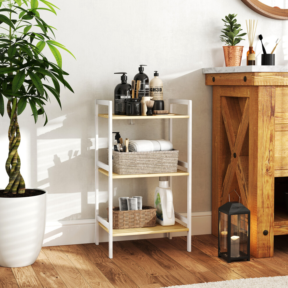 Homcom 3-Tier Bamboo Bathroom Storage Shelf With Adjustable Rack, White