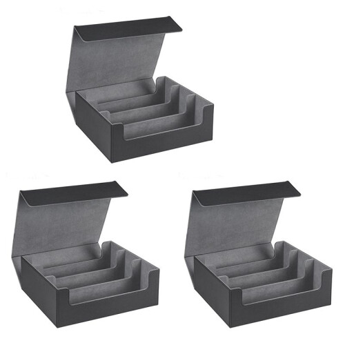 3X 1800+ Card Deck Case for Trading Cards, Magnetic Card Storage Box Top Side-Loading Deck Case Black+Gray