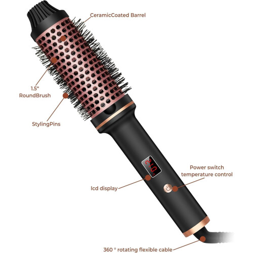 Heated Round Brush 38mm with LCD Temp Control 120–210C 1