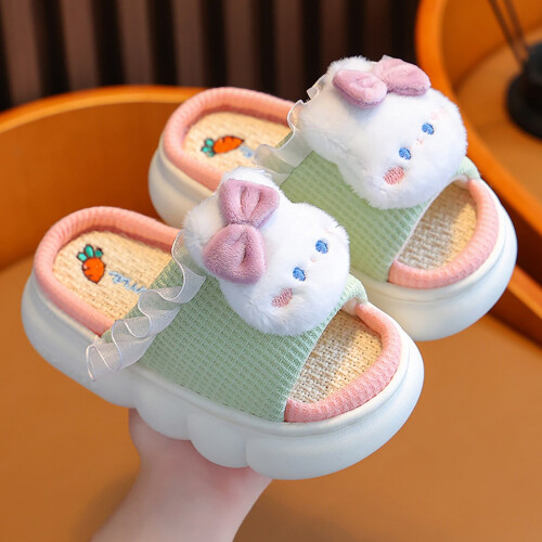 Girls Slippers Soft Linen Slides Comfortable Sole 2