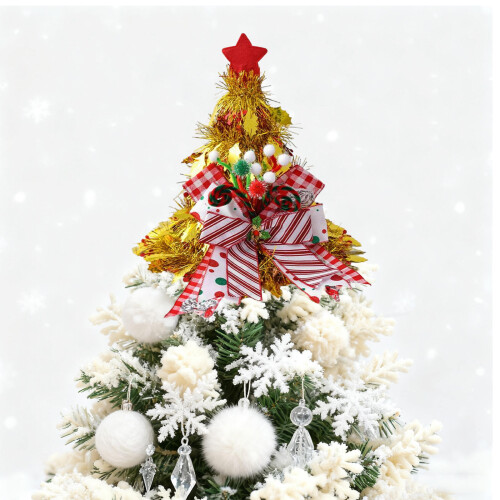 Candy Bows Hat Christmas Tree Topper Peppermint Ribbon