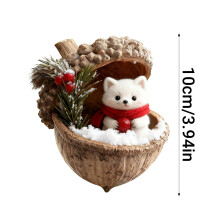 Forest Animal Acorn Ornament White Cat Red Scarf Holly Berry