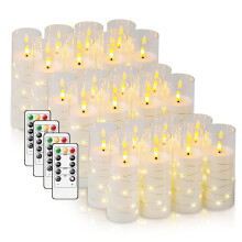 Grey Flameless Candles Set with Star String and Auto Timer