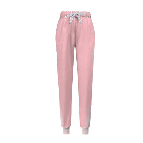 Women's Solid Scrubs Set Pink 2X Loose Drawstring Pants 2