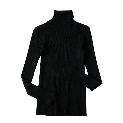 Women's Ribbed Turtleneck Sweater Long Sleeve Solid Slim Fit 2