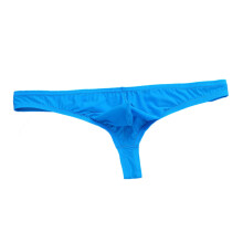 Men's transparent thongs ice silk low-rise T-back blue XL