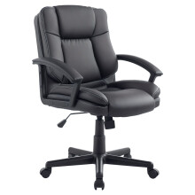 Desk Chair, PU Leather Office Chair with Adjustable Height and Swivel Wheels, for Home Work Study, Black
