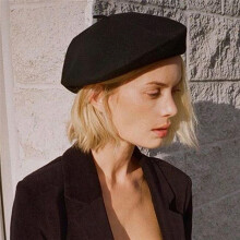 Beret Hat for Women French Style Beanie Winter Fashion Warm Wool Lining Knit Cap Fashionable Artist Winter Hat Black