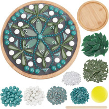 DIY Ceramic Mosaic Kit Floral Mosaic Bamboo Coaster Set for Adult Beginners Green Glass Mosaic Tiles Home Decoration