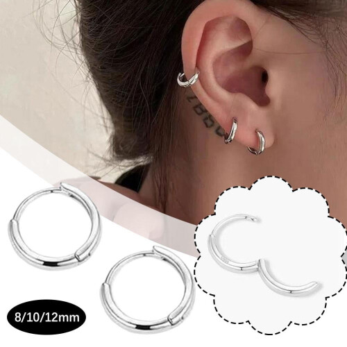 Hinged Hoop Huggie Earrings Silvery 1 Pair 2