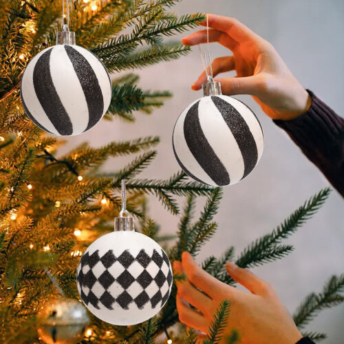 Christmas Ball Ornaments White Black Plastic 6 pcs 1