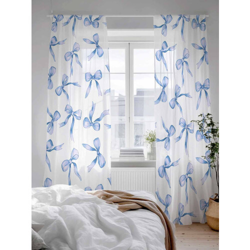 Blue Bow Sheer Curtains Voile Light-Filtering 52x84 in 2 2