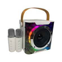 High Power Karaoke Speaker Music Rhythm Light Stereo Surround Wireless Subwoofer with Dual Microphone White