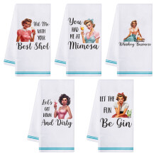 Funny Cocktails Kitchen Dish Towels Retro Style 5-Pack