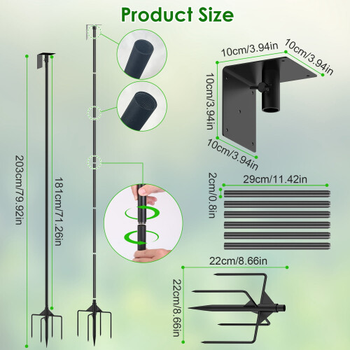 Heavy Duty Adjustable Bird Feeder Pole Black 78.7In 1