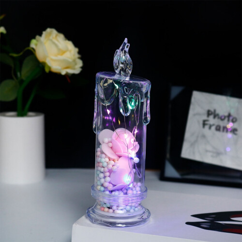 LED Electronic Candle Night Light Transparent Rose Warm
