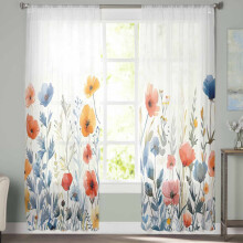 Sheer Curtains Voile Light Filtering 52x108 in Blue Red