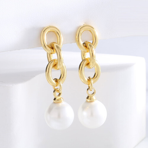 Shell Pearl Drop Earrings Gold Plated for Women 2
