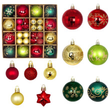 Christmas Balls Shatterproof Red Green Gold Stripe 44 Pieces