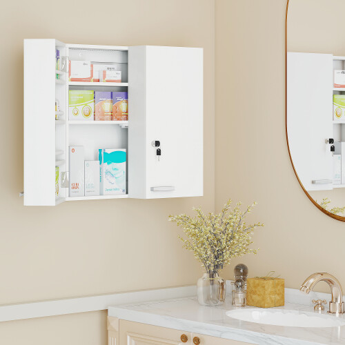Homcom HOMCOM Wall Mount Medicine Cabinet with Key Lock and 2 Doors, White