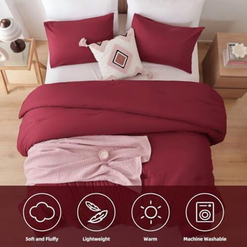 Full Size Comforter Set Dark Red 3-Piece for Kids 2