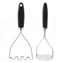 2Pcs Potato Masher Stainless Steel Mashed Potato Smasher Set with Silicone Handle for Veggies, Fruits, Avocado, Meat