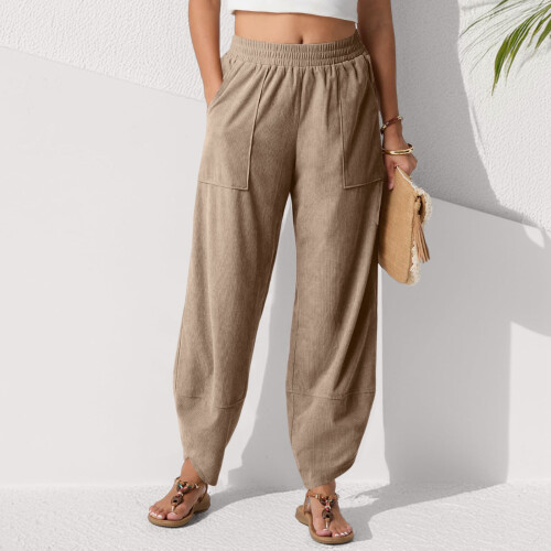 Women's Casual Cropped Pants Khaki XL 1
