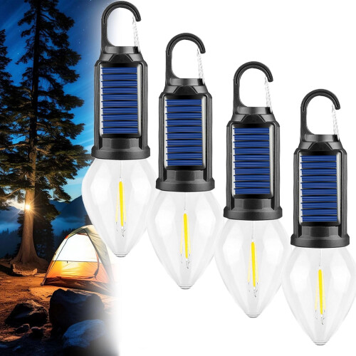 Solar Rechargeable Camping Light with Clip Hook 3 Modes