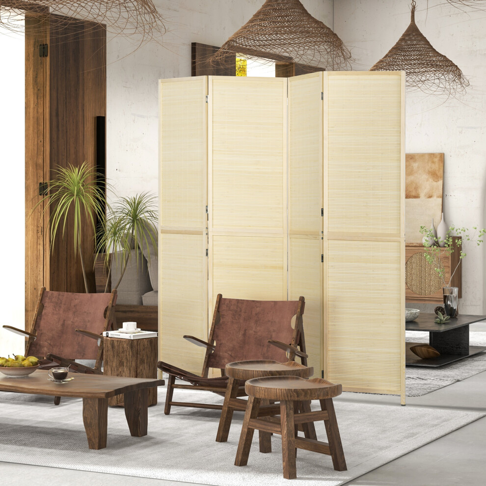 Homcom Freestanding Room Divider 4 Panel Folding Natural, 180 X 180Cm