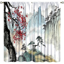 Ink Painting Curtains Vintage Red Plum Blossom Blackout