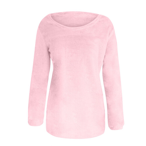 Women's Fluffy Fuzzy Sweater Solid Color Long Sleeve Round 2