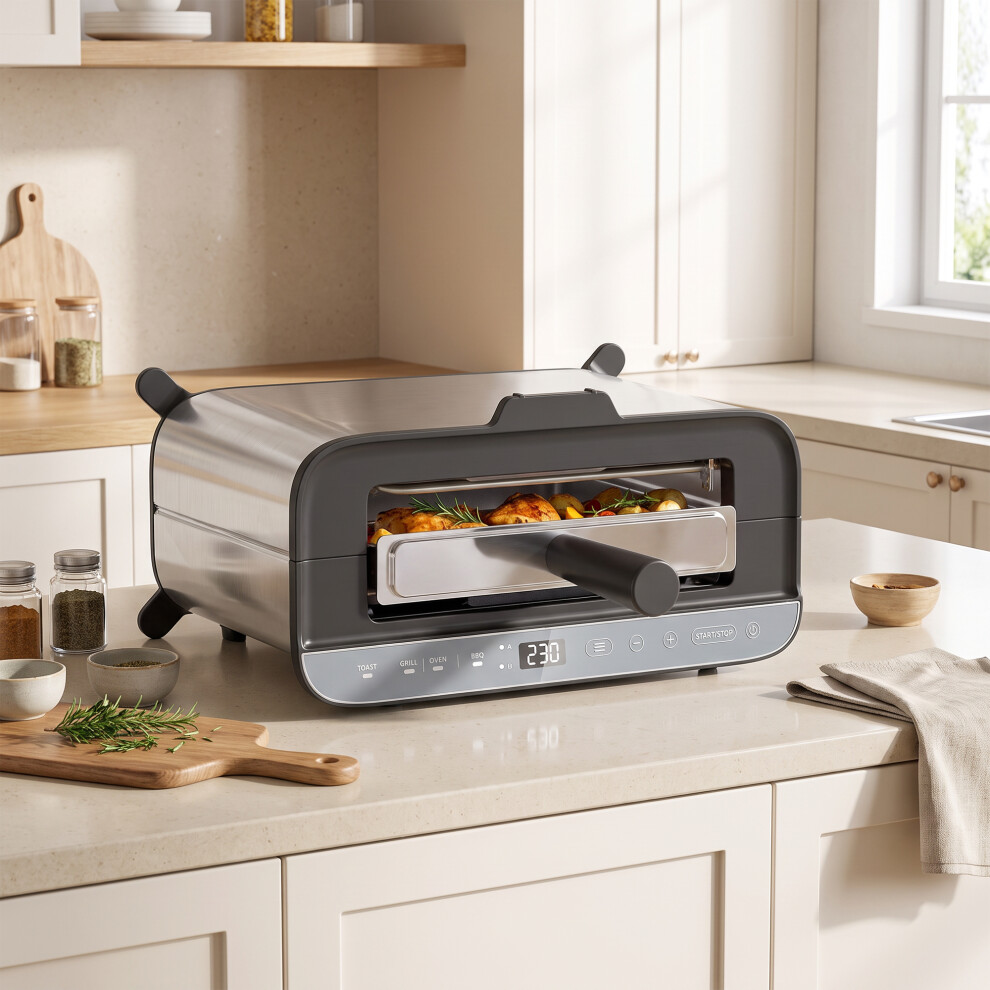 Homcom 3-In-1 Electric Mini Oven, Long Slot Toaster And Tabletop Grill