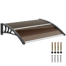 Front Door Canopy Outdoor Awning Aluminium Rigid Plastic Polycarbonate Rain Shelter UV Water Rain Resistant 120 x 75cm Brown