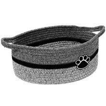 Hondenspeelgoedmand en -Bak voor Opslag van Hond en Kat, Kleine Geweven Touwmand voor Babyopslag Zwart-Grijs-Trio