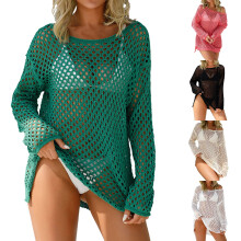 Women's Crochet Swim Cover-Up Long Sleeve Beach Dress
