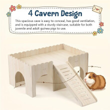 1 Set Large Guinea Pig Hideout, Detachable Wooden Guinea Pig Castle with Stairs, Easy Assembly Guinea Pig House