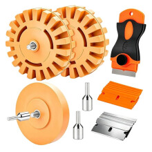 Radiergummi-Rad-Aufkleberentferner-Toolkit, Gummiräder mit Klingen-Schabern & Bohradapter, Entfernen Von Klebeaufklebern