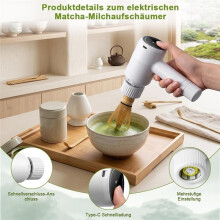 Fouet à Matcha Électrique, 3 Vitesses, Mousseur à Matcha Électrique, Aide de Cuisine, Rechargeable, pour Latte, Cappuccino, Thé Vert