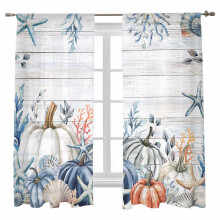Sheer Curtains White Coastal Starfish Shell Corals Light