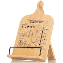 Support de Livre de Cuisine en Bambou, Support de Livre de Recettes Robuste avec Tableau de Conversion de Mesures, Support de Livre de Cuisine, 1PC
