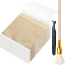 400 Piezas Hoja de Imitación de Oro, para Juego de Hojas de Papel de Plata de Arte con Pincel y Cortaúñas para Pintura y Dorado de Imágenes B