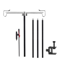 Camping Lamp Stand with Double Hooks Aluminum Alloy Foldable Lamp Pole Telescopic Outdoor Light Holder Lamp Hanger