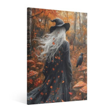 Vintage Halloween Witch and Crow Canvas Art 16x20 inch