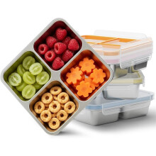 Contenants à Collations en Acier Inoxydable 4Pack, Conteneurs à Collations Métalliques à 4 Compartiments avec Couvercle, Boîtes de Rangement