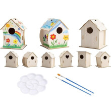 6er Pack DIY Vogelhaus-Kits - 6 Stile Unvollendetes Holzvogelhaus Bastelprojekt für Klassenfeiern, Familienaktivitäten B