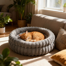Plush Round Pet Bed for Cats and Small Dogs