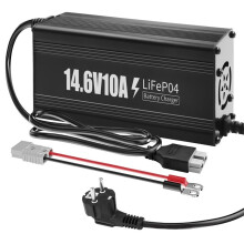 Cargador de Batería de Litio de 12V 10A, Cargador de Batería LiFePO4 de 14.6V con Carcasa de Aluminio Premium Activación de 0V para Carrito de
