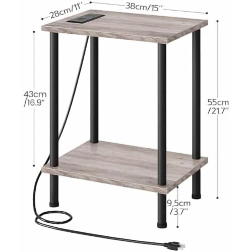 Side Table with Charging Station USB Outlet 2-Tier Greige 2