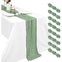 Paquet de 8 Chemins de Table en Gaze Vert Sauge, 17 X 108 Pouces, Ensemble de Chemins de Table en Gaze Boho, pour Mariage, Douche Nuptiale